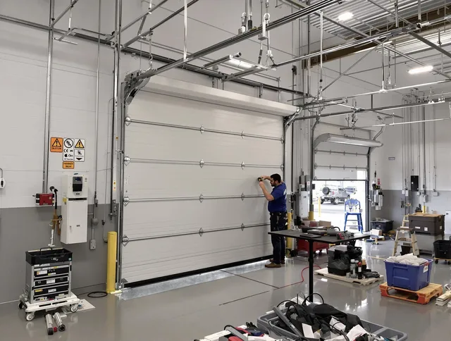 Commercial garage door repair being performed by Cimarron Hills Garage Door Repair expert in Cimarron Hills