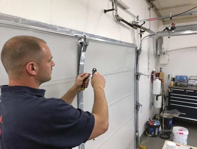 Before and after garage door dent repair by Cimarron Hills Garage Door Repair in Cimarron Hills