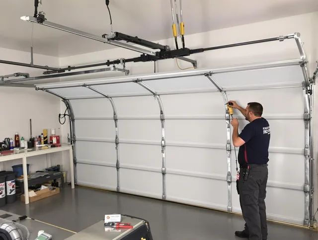 Cimarron Hills Garage Door Repair certified technician performing overhead door system repair in Cimarron Hills