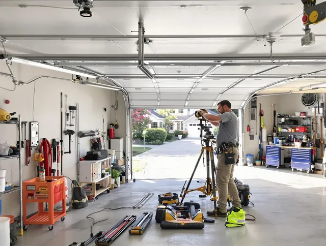 Cimarron Hills Garage Door Repair specialist performing laser-guided track alignment in Cimarron Hills